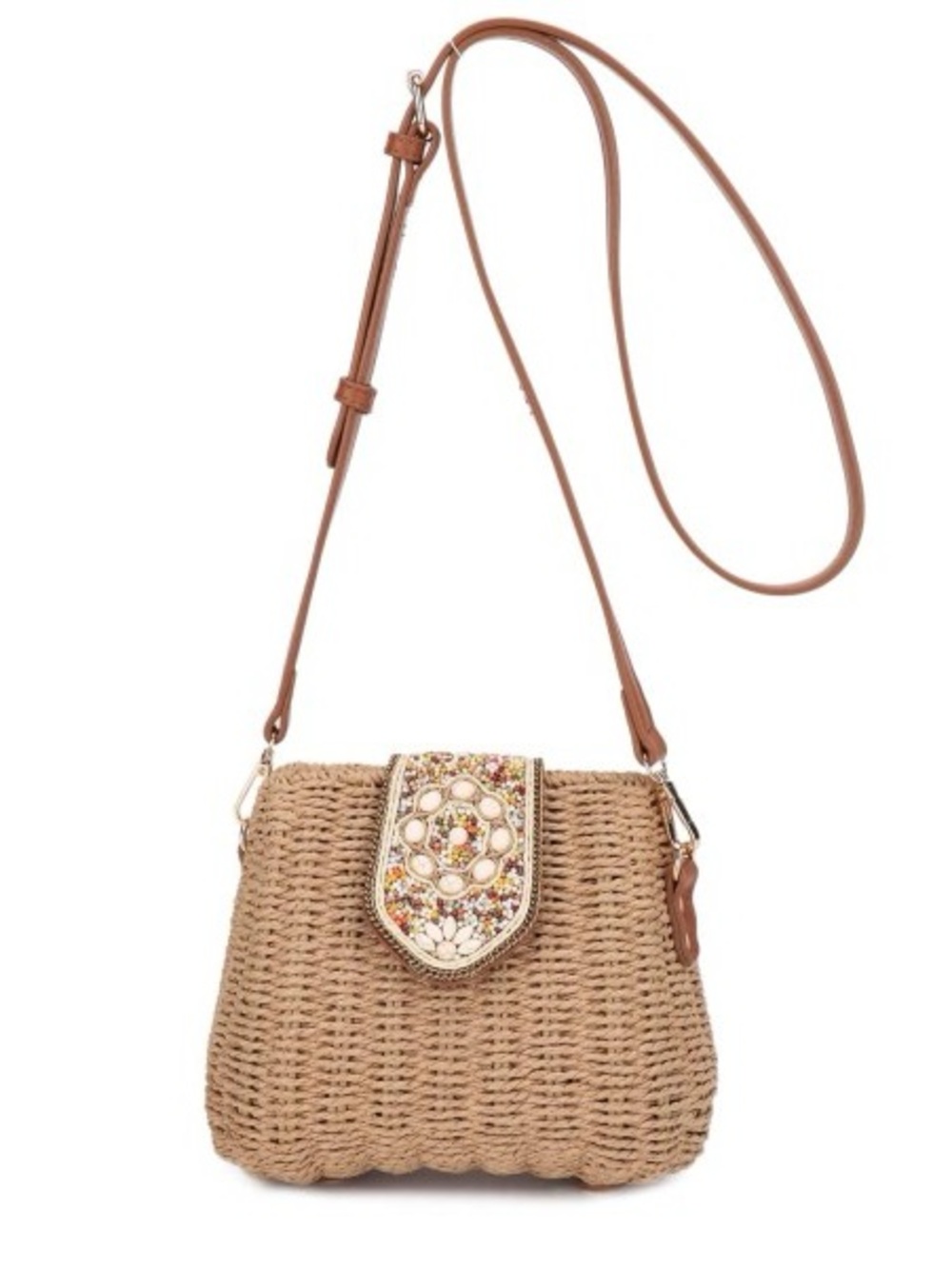 STRAW CROSSBODY BAG WITH BEADED BUCKLE